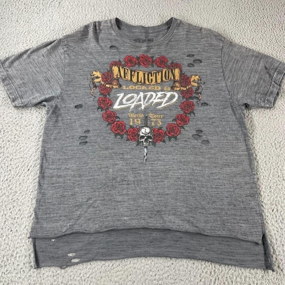 Affliction Womens American Metal Short Sleeve XL T-Shirt Distressed Punk Cropped